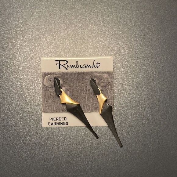 1980s vintage Rembrandt pierced earrings, black and gold - Picture 3 of 3